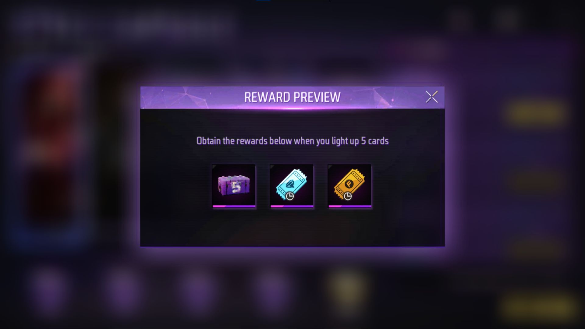 Rewards for lighting all the five cards (Image via Garena)