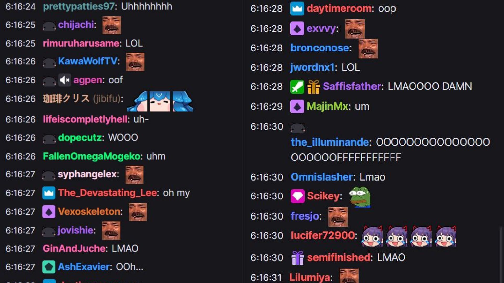 Chat reacting to the incident(Image via nihmune/Twitch)