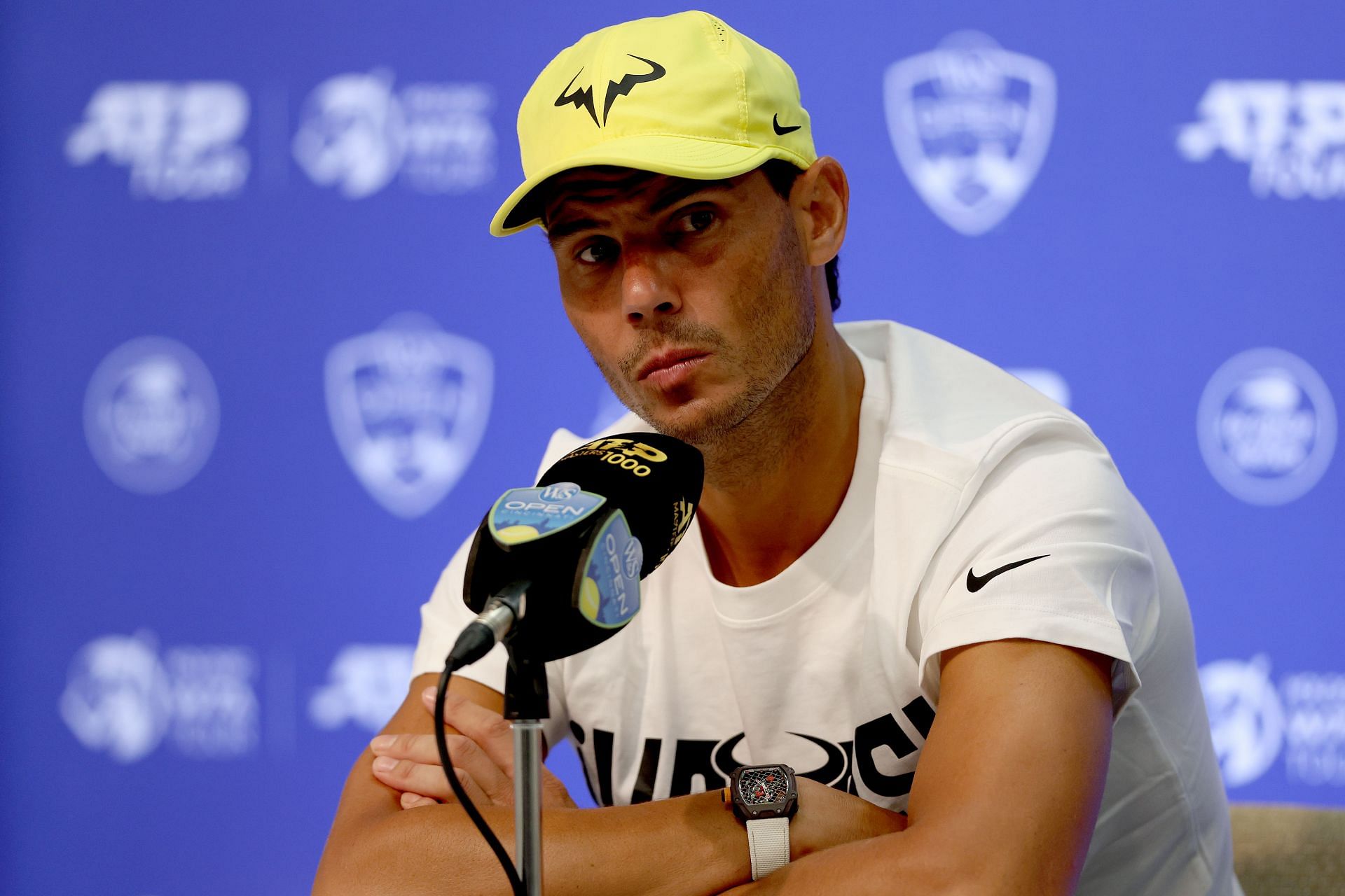 Rafael Nadal at a press conference in Cincinnati
