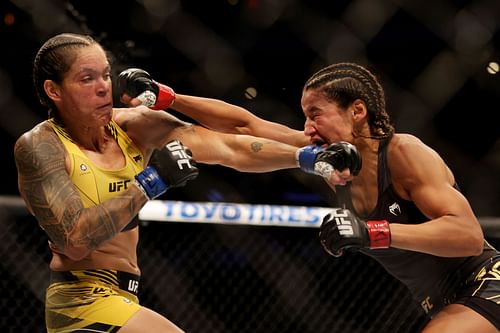 Amanda Nunes (left) and Julianna Pena (right) at UFC 277: Pena vs. Nunes 2