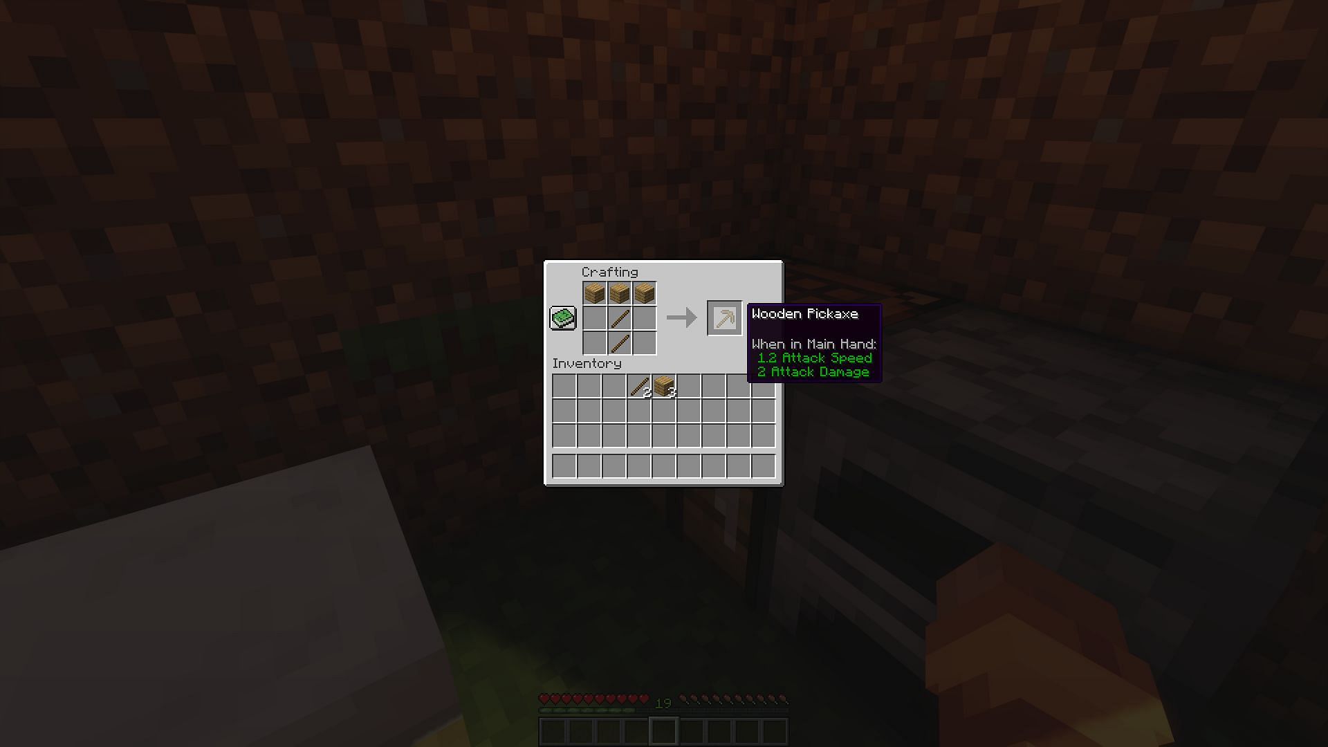 The recipe for a wooden pickaxe (Image via Minecraft)