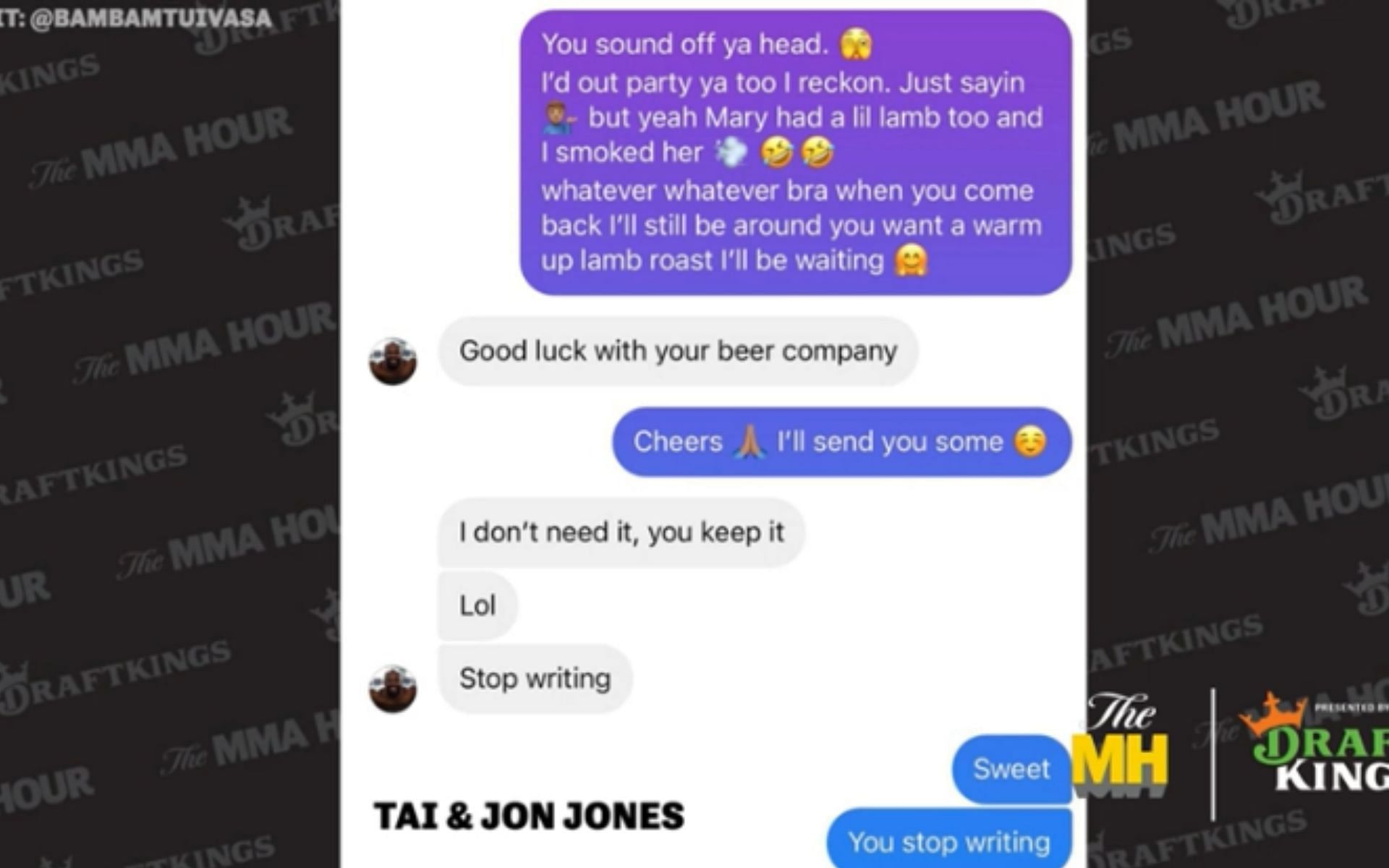 Tai Tuivasa&#039;s screenshotted DM