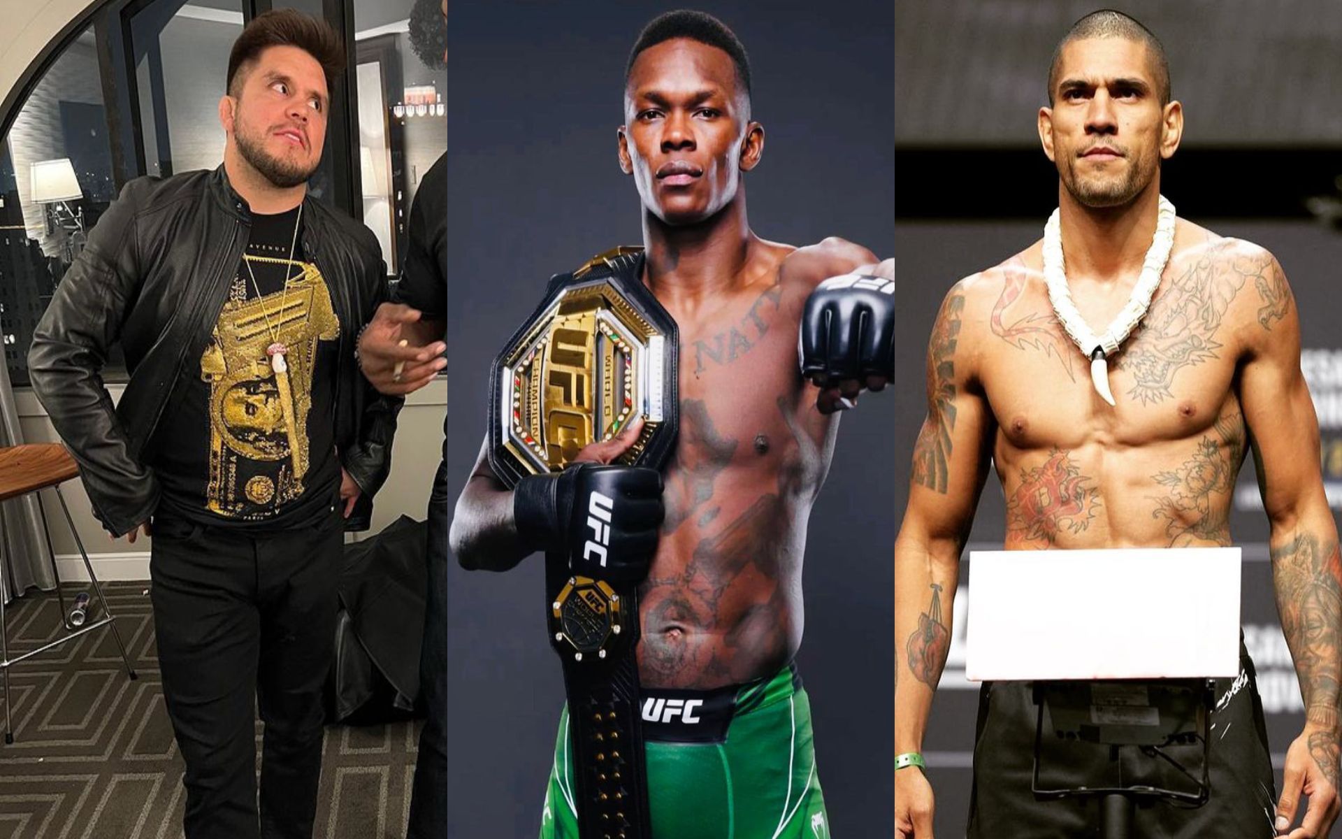 Henry Cejudo (L), Israel Adesanya (M), and Alex Pereira (R) [Images Courtesy: @henry_cejudo and @ufc on Instagram]