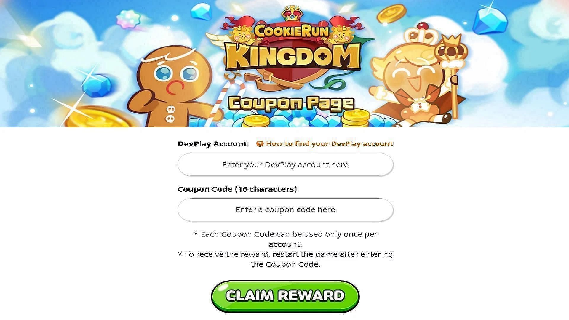 This is the official Cookie Run: Kingdom redeem code screen (Image via Devsisters Website)