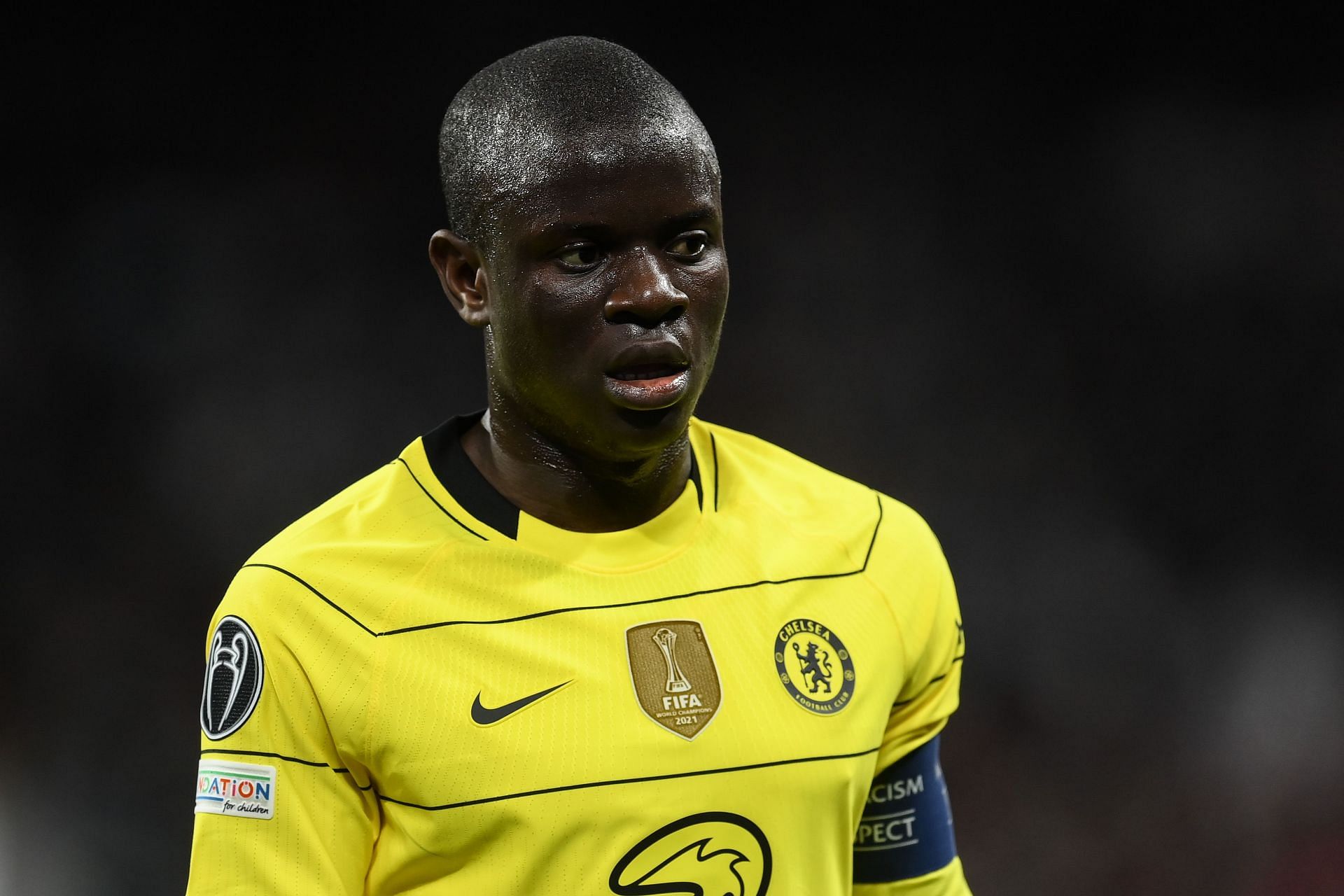 Kante wearing the captain&#039;s armband for the Blues