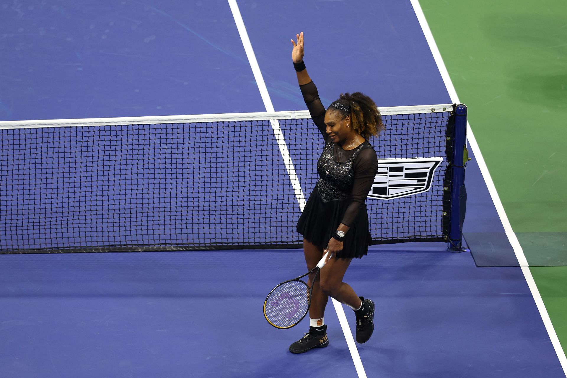 Serena Williams is through to the second round at Flushing Meadows.