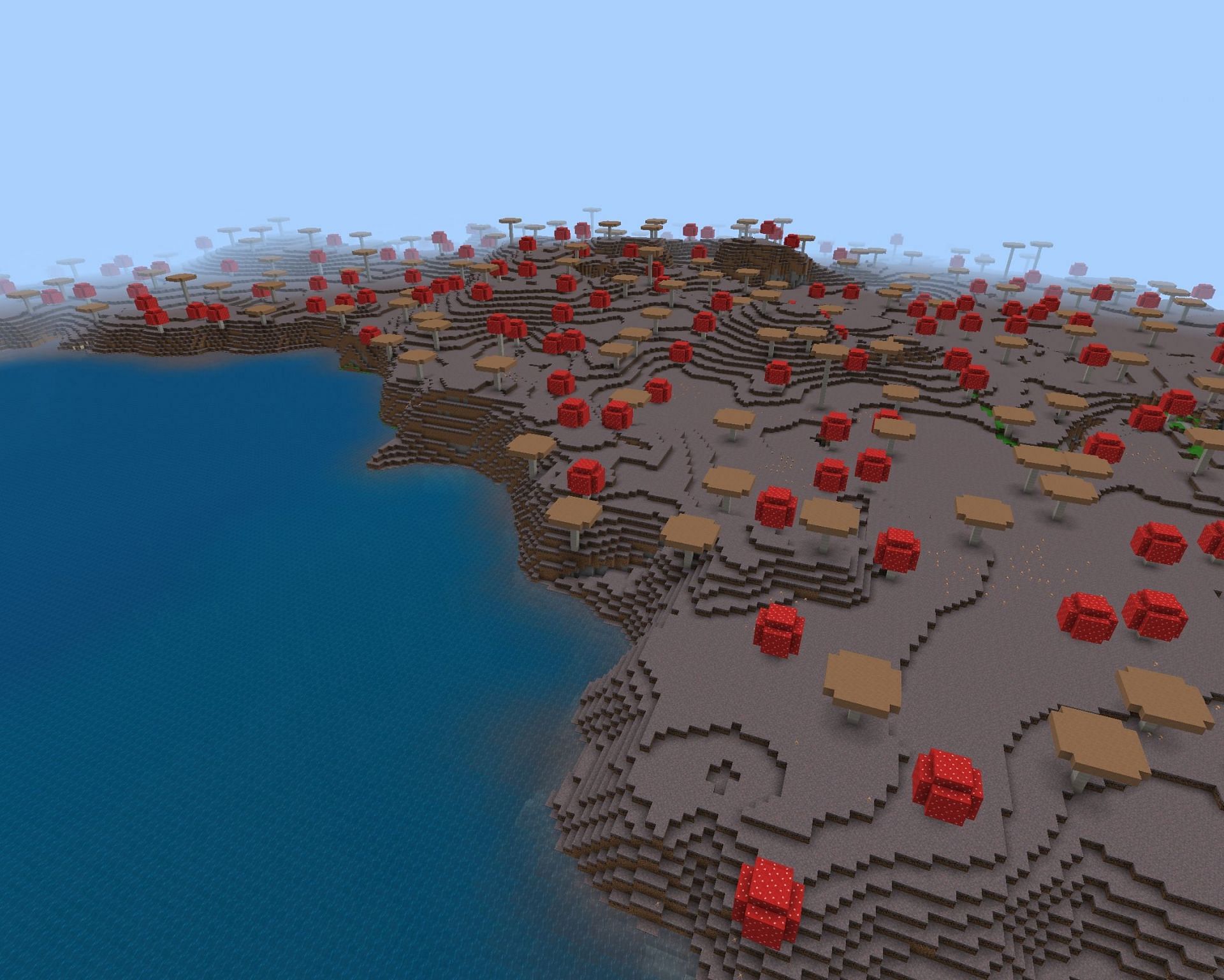 Part of the giant mushroom island found near spawn (Image via Minecraft)