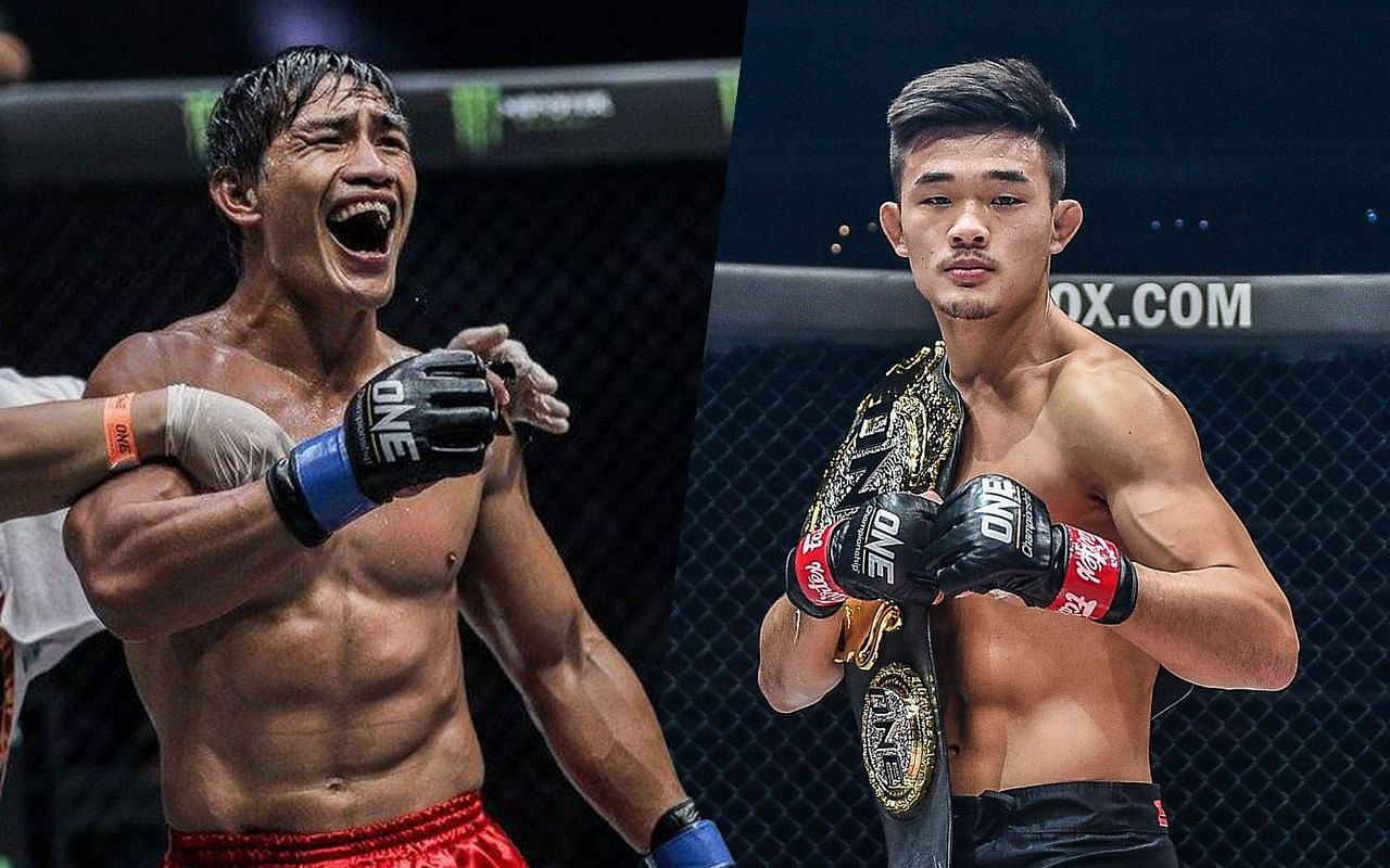 Former ONE lightweight world champion Eduard Folayang (left) admires the tremendous success of fellow former lightweight world champion Christian Lee (right) in ONE Championship. (Image courtesy of ONE)