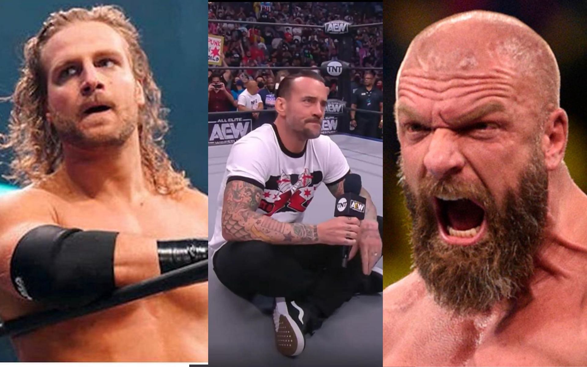 Hangman Page (Left); CM Punk (Centre): Triple H (Right)
