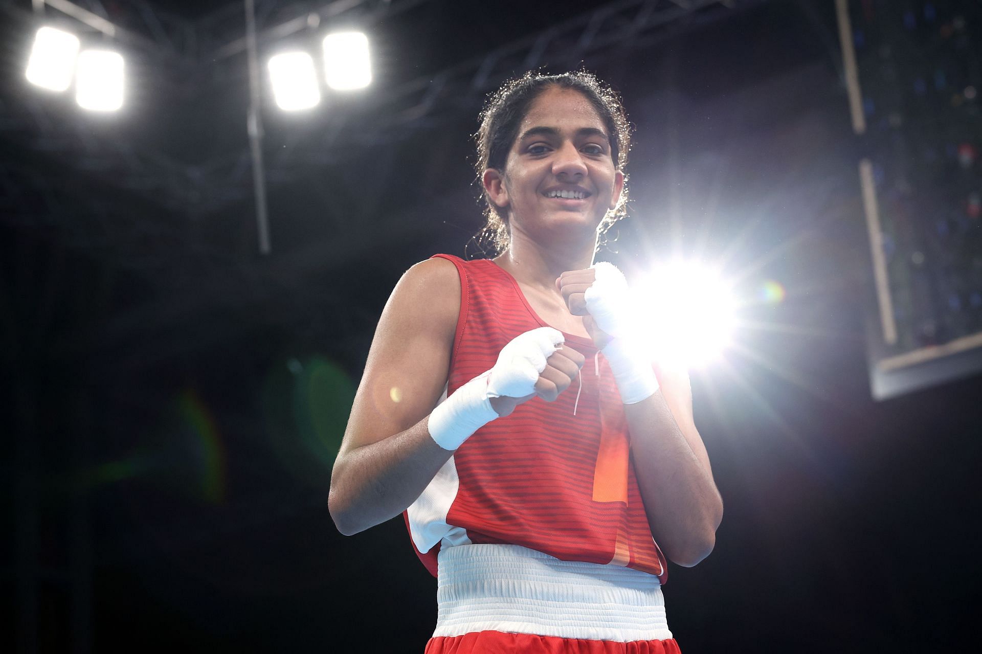Boxing - Commonwealth Games: Day 10 Nitu Ghanghas all smiles after winning gold.