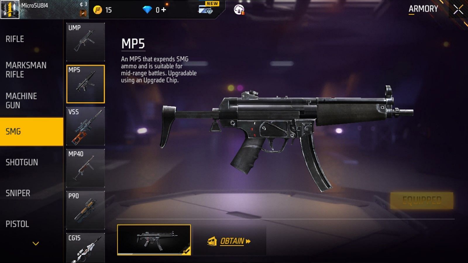 MP5 काफी स्थिर गन है (Image via Garena)