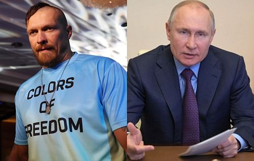 Oleksandr Usyk (left) and Vladimir Putin (right)