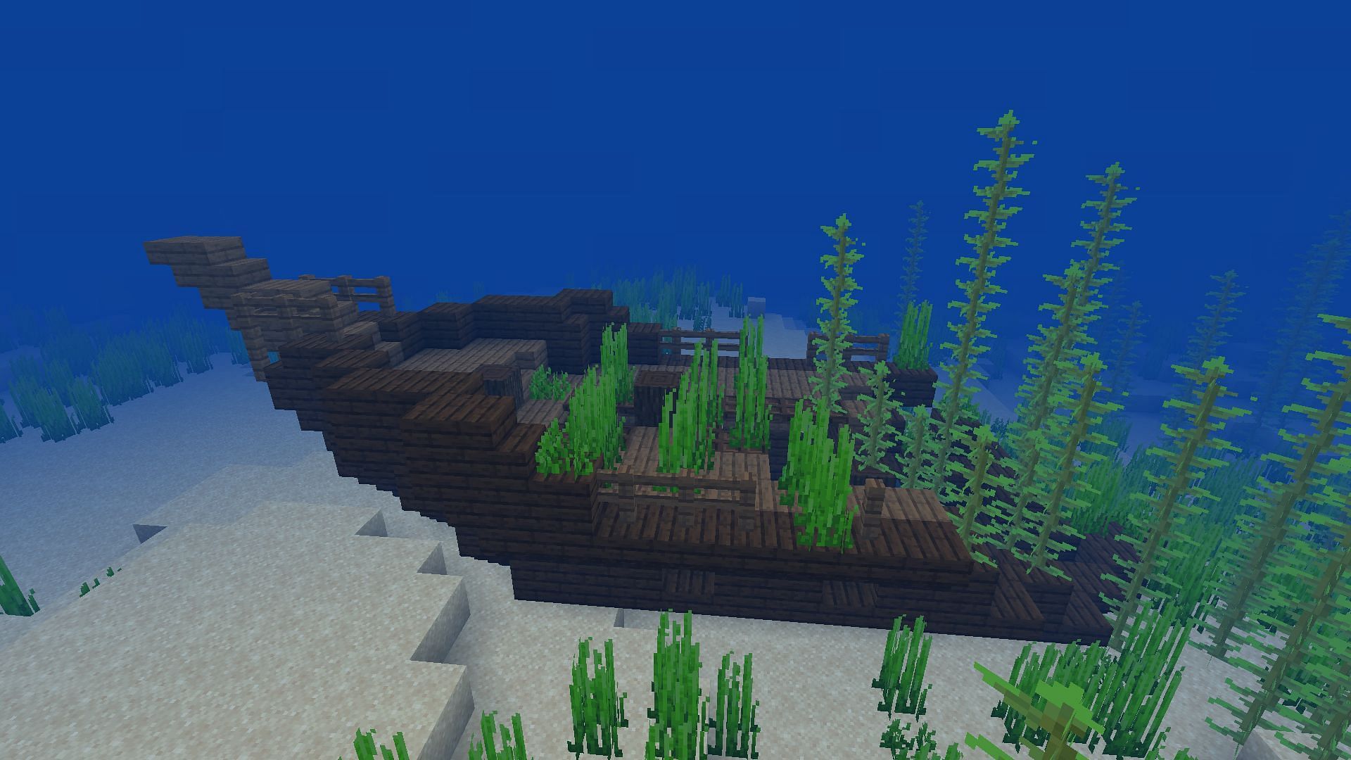 Shipwreck between two ocean monuments in Minecraft 1.19 (Image via Mojang)