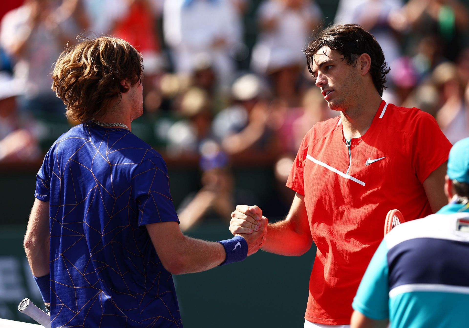 Andrey Rublev (L) and Taylor Fritz at the 2022 Indian Wells Masters