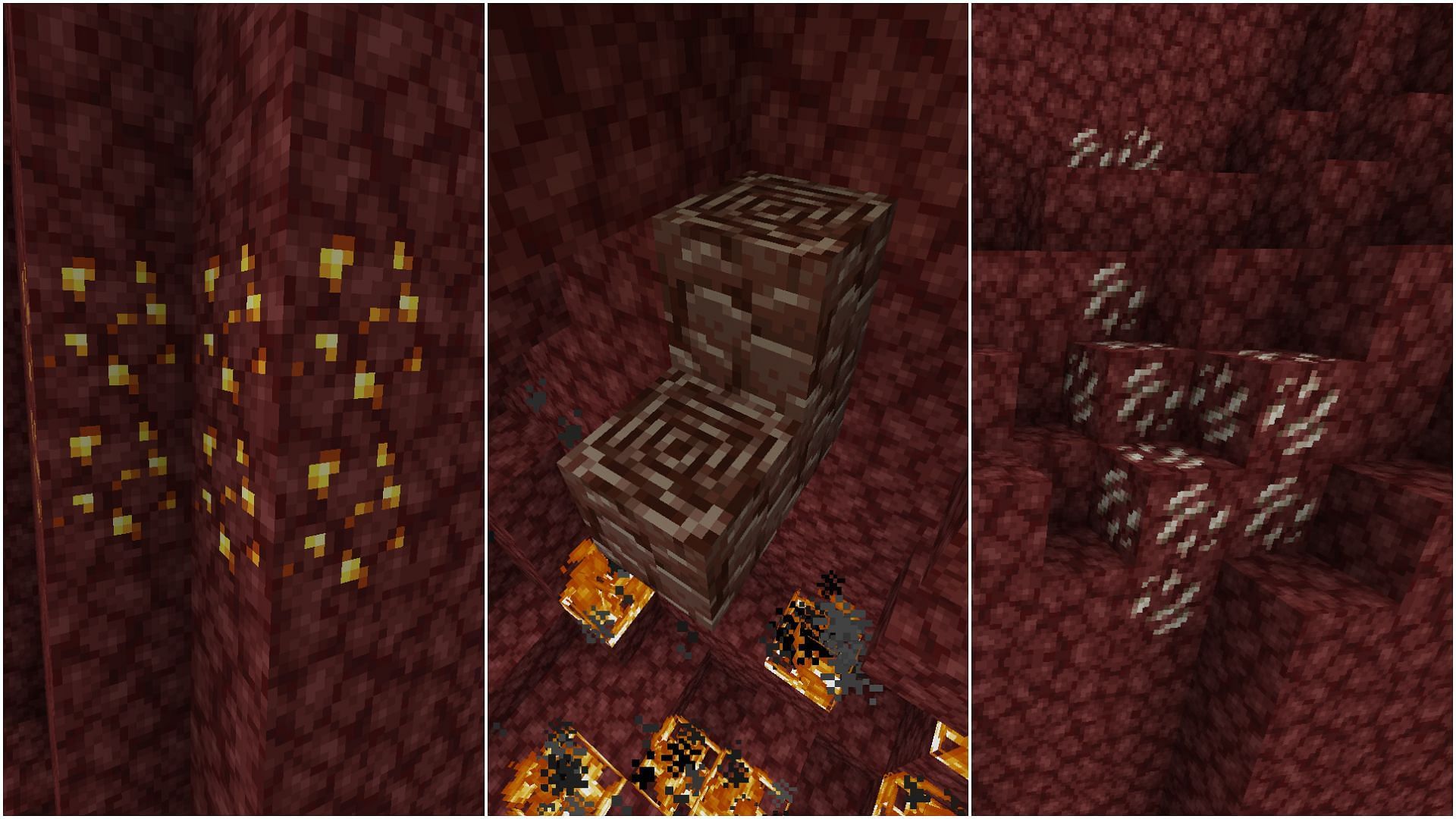 All three types of ores that are found in the Nether (Image via Sportskeeda)