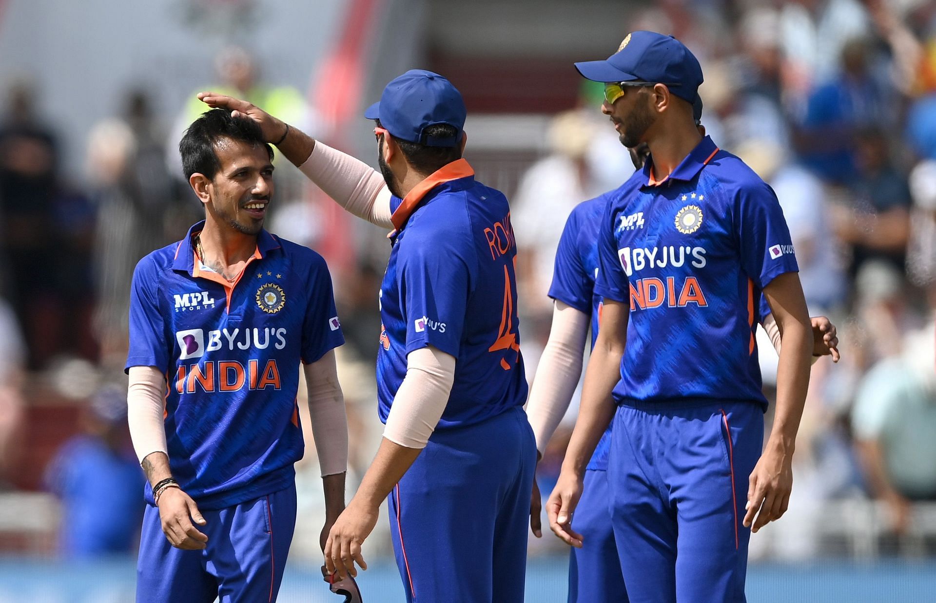 Team India leg-spinner Yuzvendra Chahal (left) celebrates a wicket. Pic: Getty Images