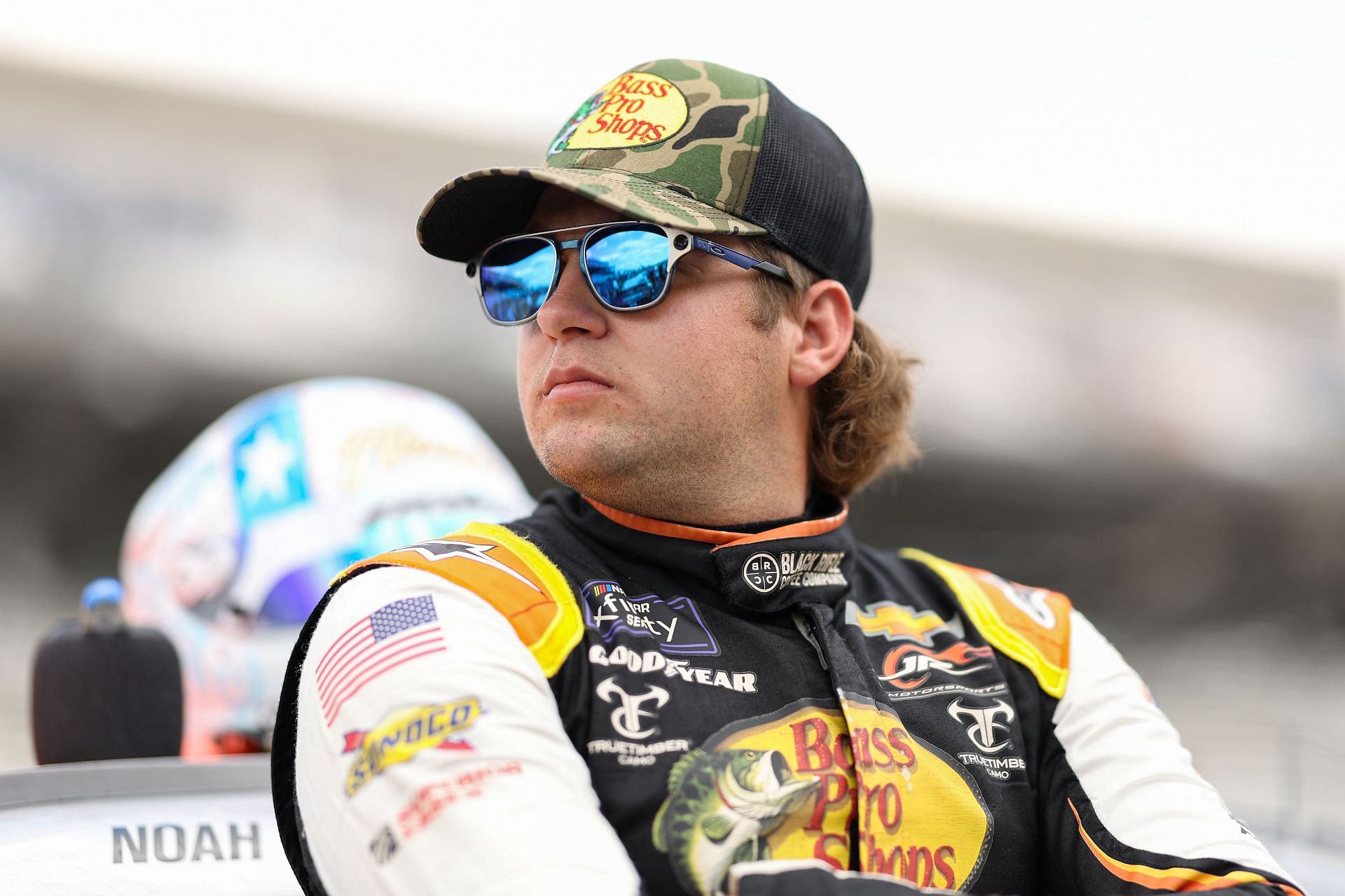 Noah Gragson waits on the grid before the NASCAR Xfinity Series Pennzoil 150 at the Brickyard at Indianapolis Motor Speedway