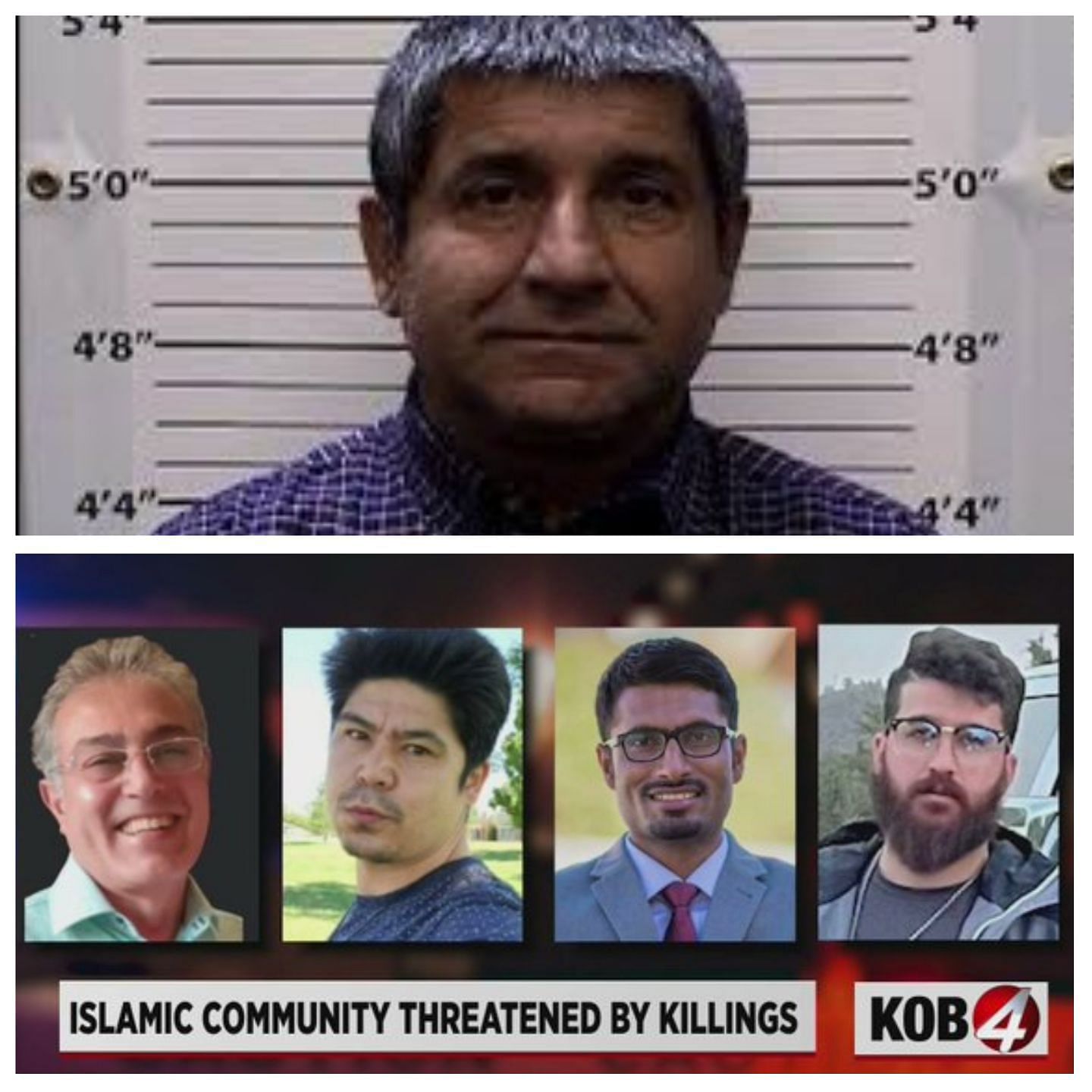 Muhammad Syed (top) is suspected of Albuquerque killings of Muslim men (bottom) arrested by police (Image via Twitter/DebbiAlmontaser/MrAndyNgo)