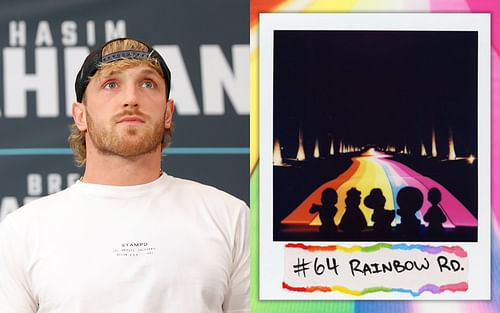 Logan Paul (left) and #64 Rainbow Rd (right) (Image credits Getty Images and @LoganPaul on Twitter)