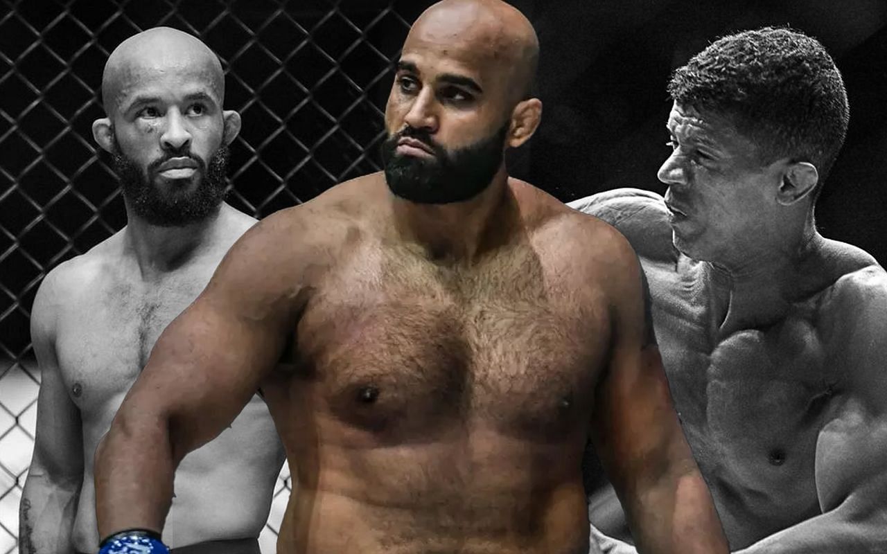 Arjan Bhullar (C) believes Demetrious Johnson (L) will overcome Adriano Moraes (R) in their rematch. | [Photos: ONE Championship]