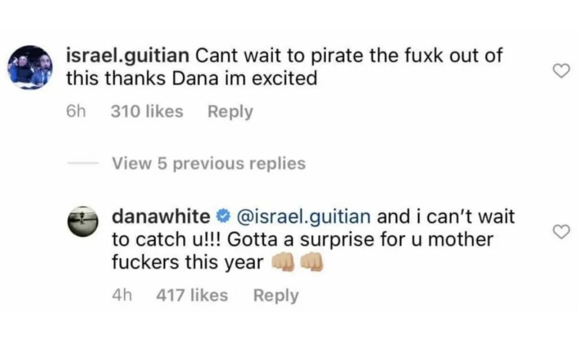 Dana White and a fan on Instagram