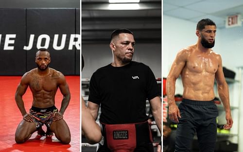 Leon Edwards (L), Nate Diaz (M), and Khamzat Chimaev (R) [Images Courtesy: @leonedwardsmma, @natediaz209, and @khamzat_chimaev on Instagram]