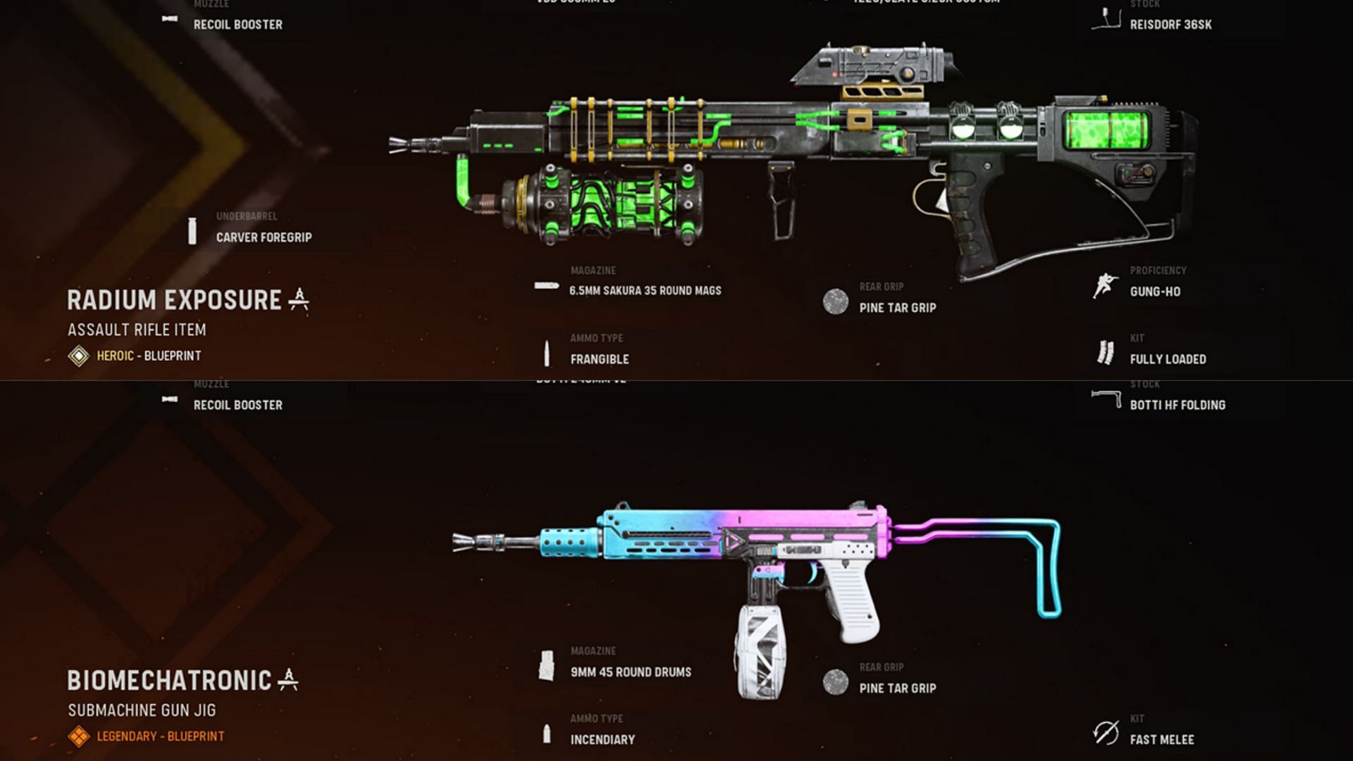 Some of the available blueprints for the KG M40 and Marco 5 (Image via Activision)