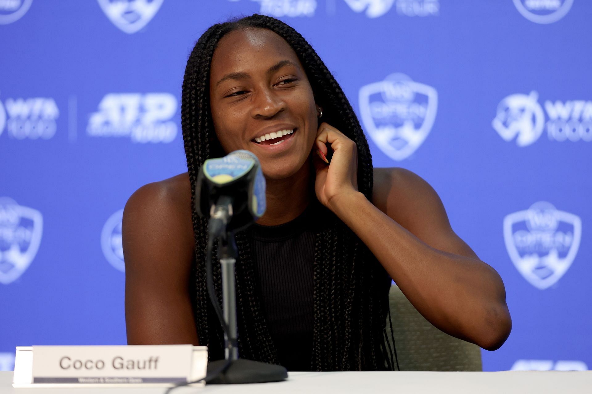 Coco Gauff fields questions from the media ahead of the Western & Southern Open 