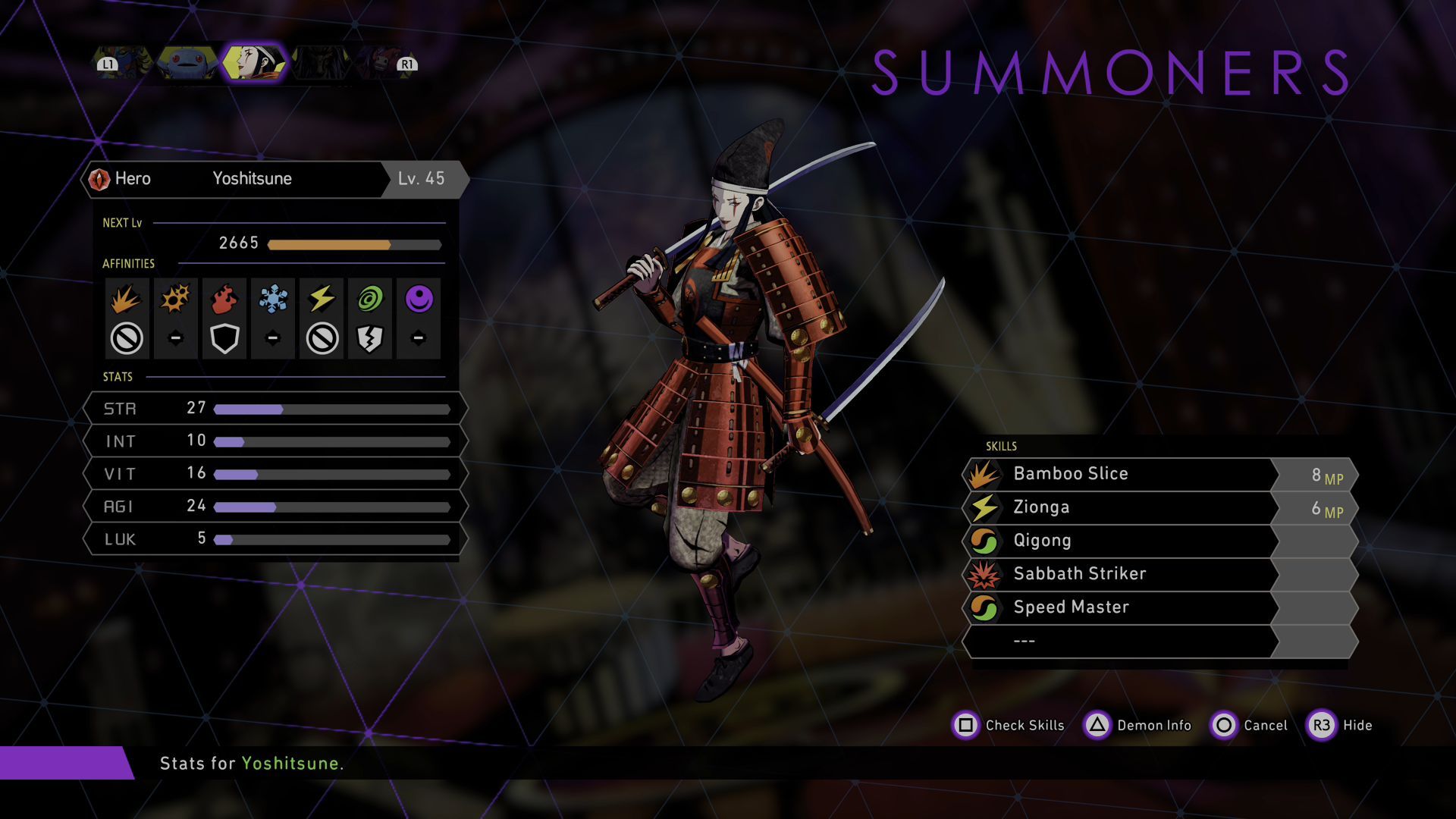 Yoshitsune&rsquo;s skill set and resistances are very potent (Image via Atlus)