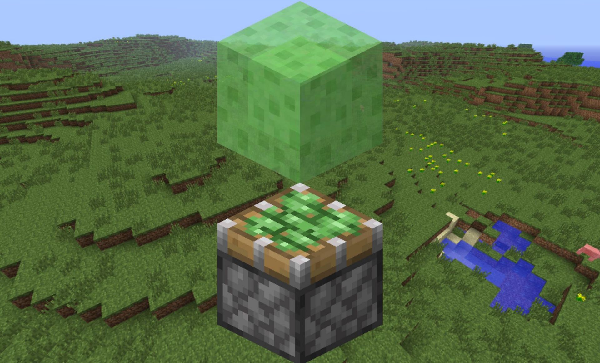 Slime blocks and sticky pistons make elevators (Image via Minecraft Wiki)