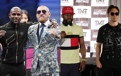 Floyd Mayweather with Conor McGregor (L) and Floyd Mayweather with Mikuru Asakura (R) [ Image credits: Getty Images ]