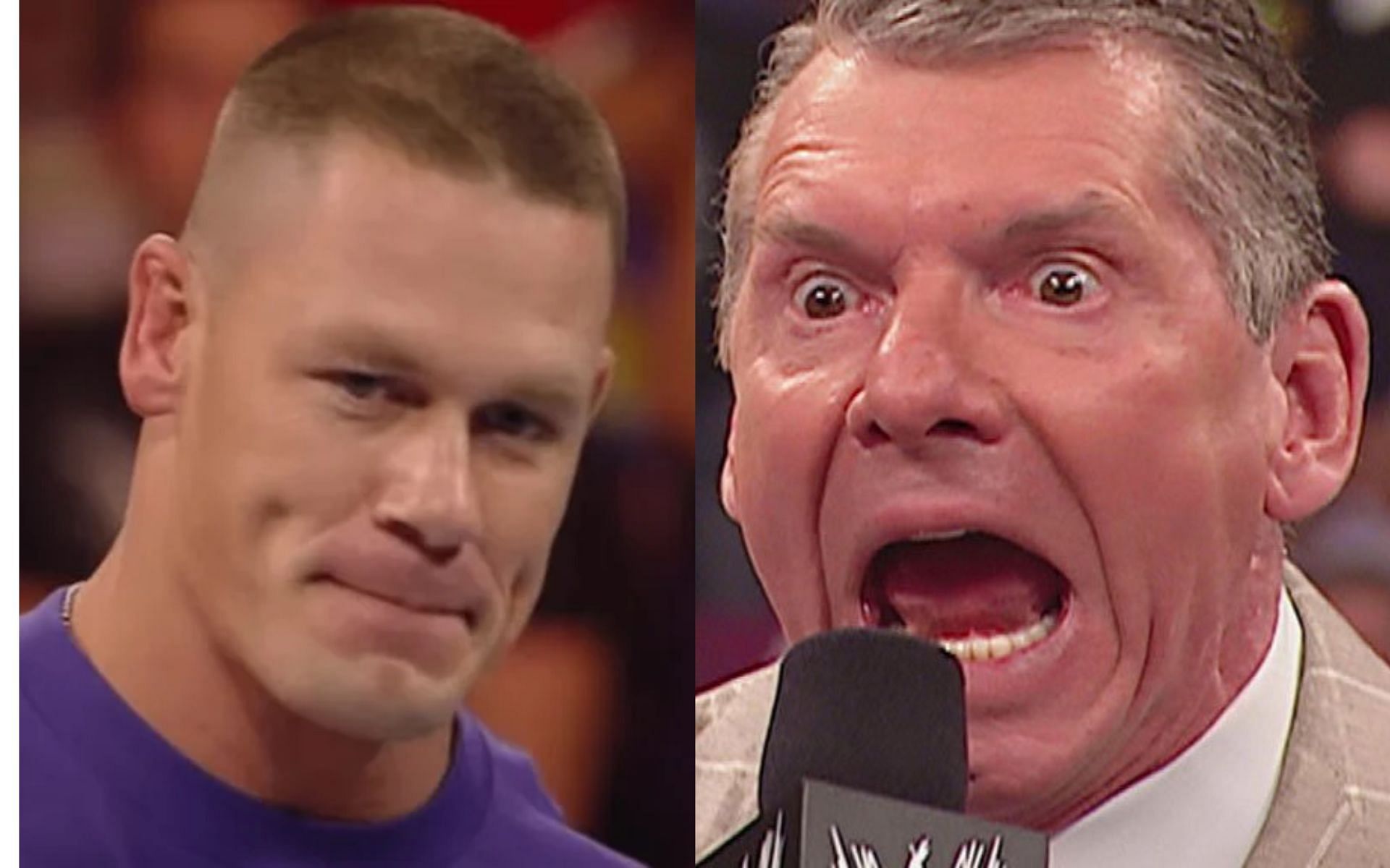 John Cena (left) and former WWE Chairman Vince McMahon (right).