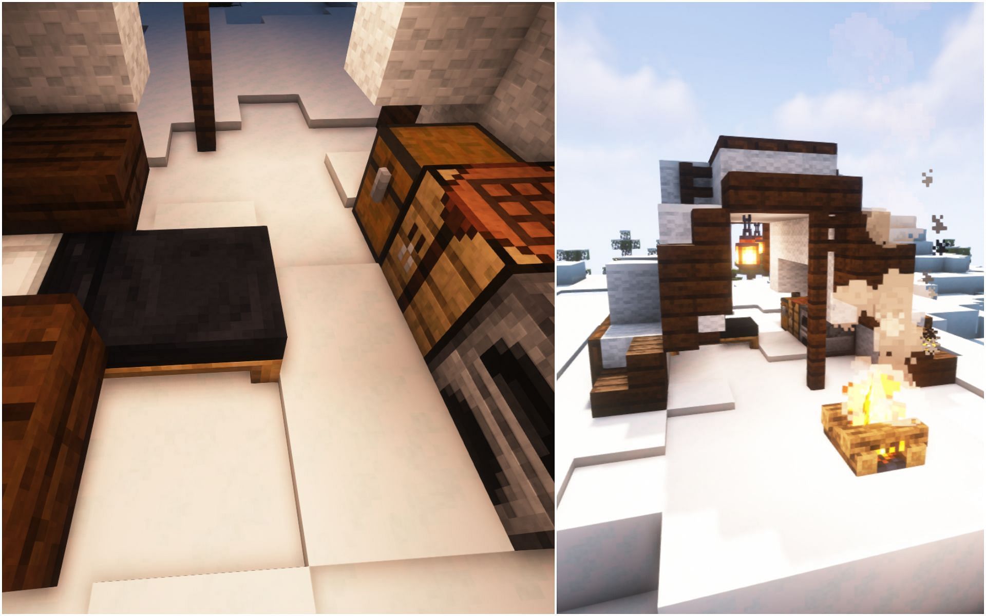 The interior and exterior design with a campfire and other blocks (Image via Minecraft 1.19 update)