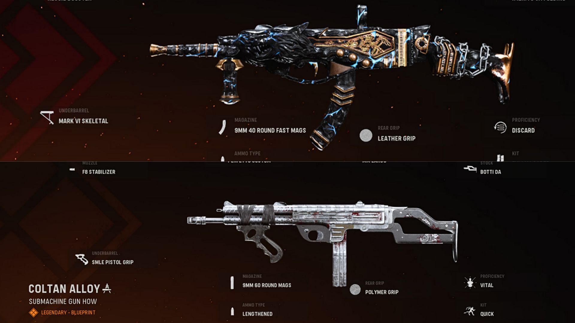 Some available blueprints for the Armaguerra 43 in-game (Image via Activision)