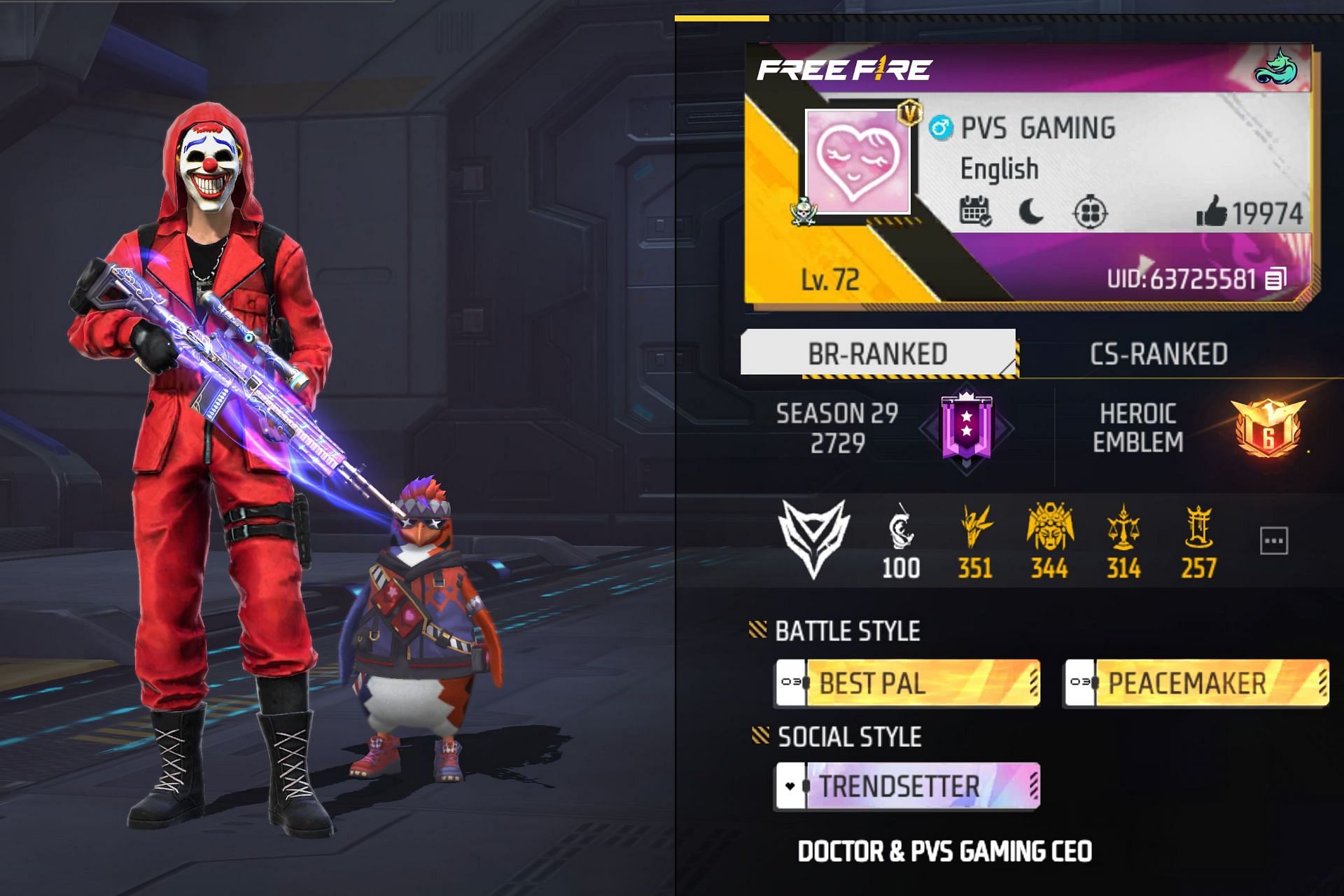 Here is the Free Fire MAX ID of PVS Gaming (Image via Garena)