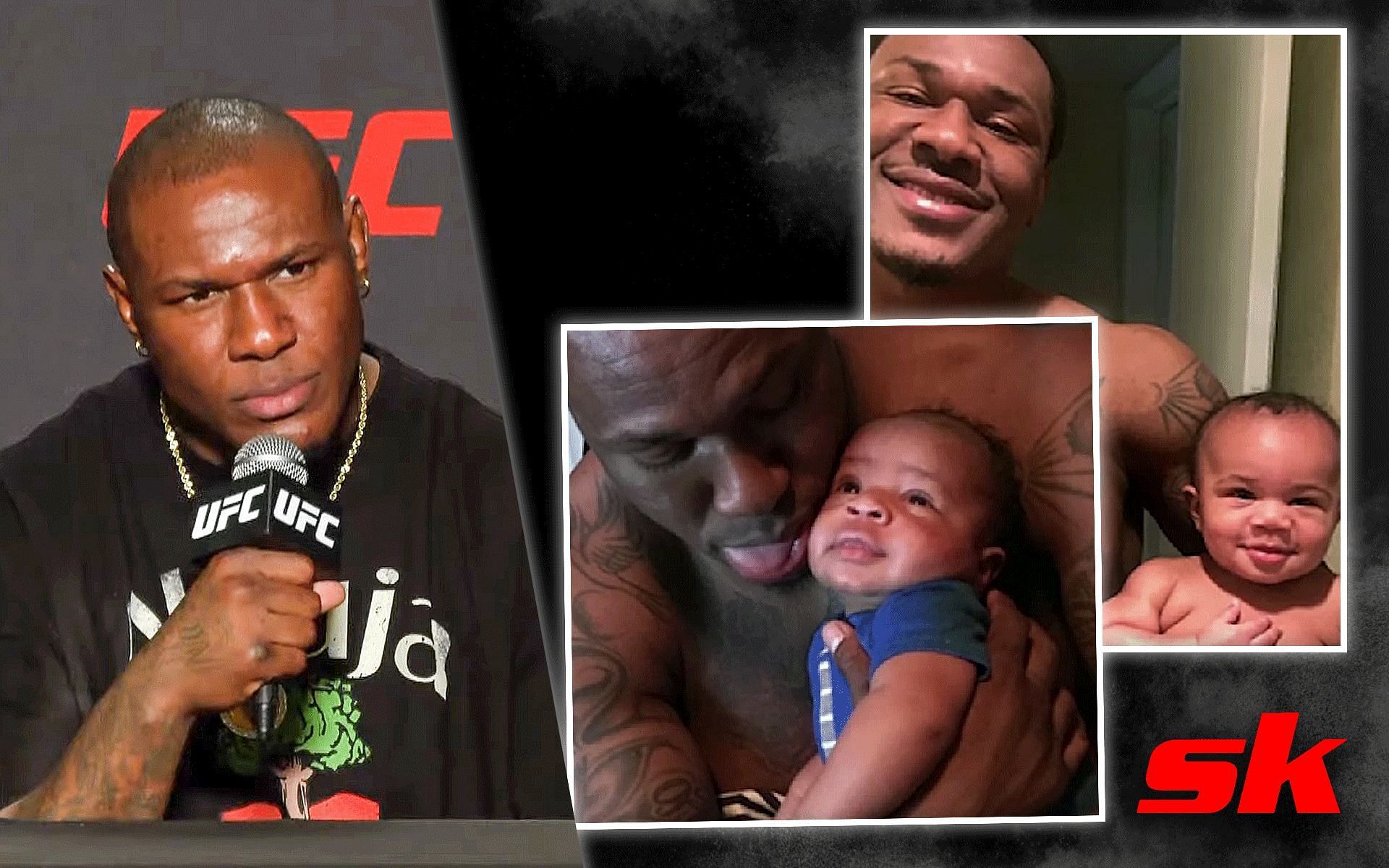 Mohammed Usman (L) (via @UFC on YouTube), Usman with his son Nash (R) (via @ESPN MMA on Facebook)