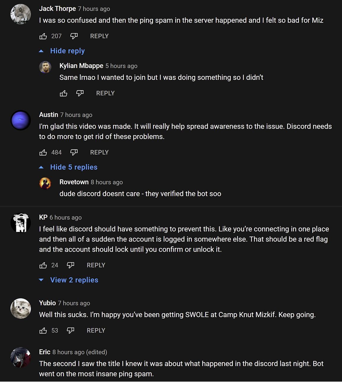 Fans in the YouTube comments section reacting to the streamer&#039;s statement (Image via Mizkif/YouTube)