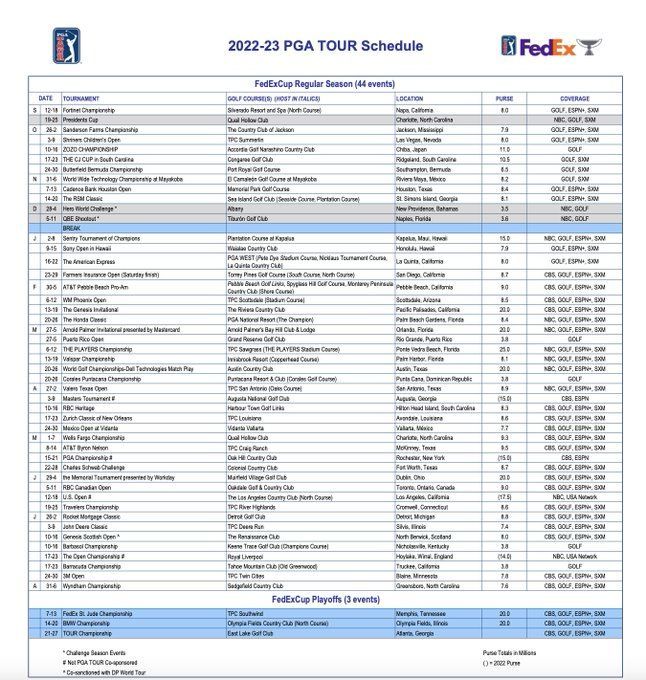 Pga Tour Schedule 2024 2024 Printable Edee Oralee