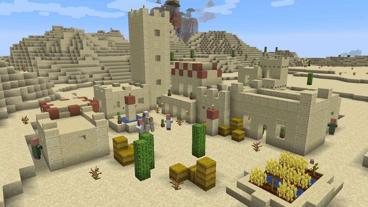 This Minecraft seed provides players with two desert villages (Image via Mojang)