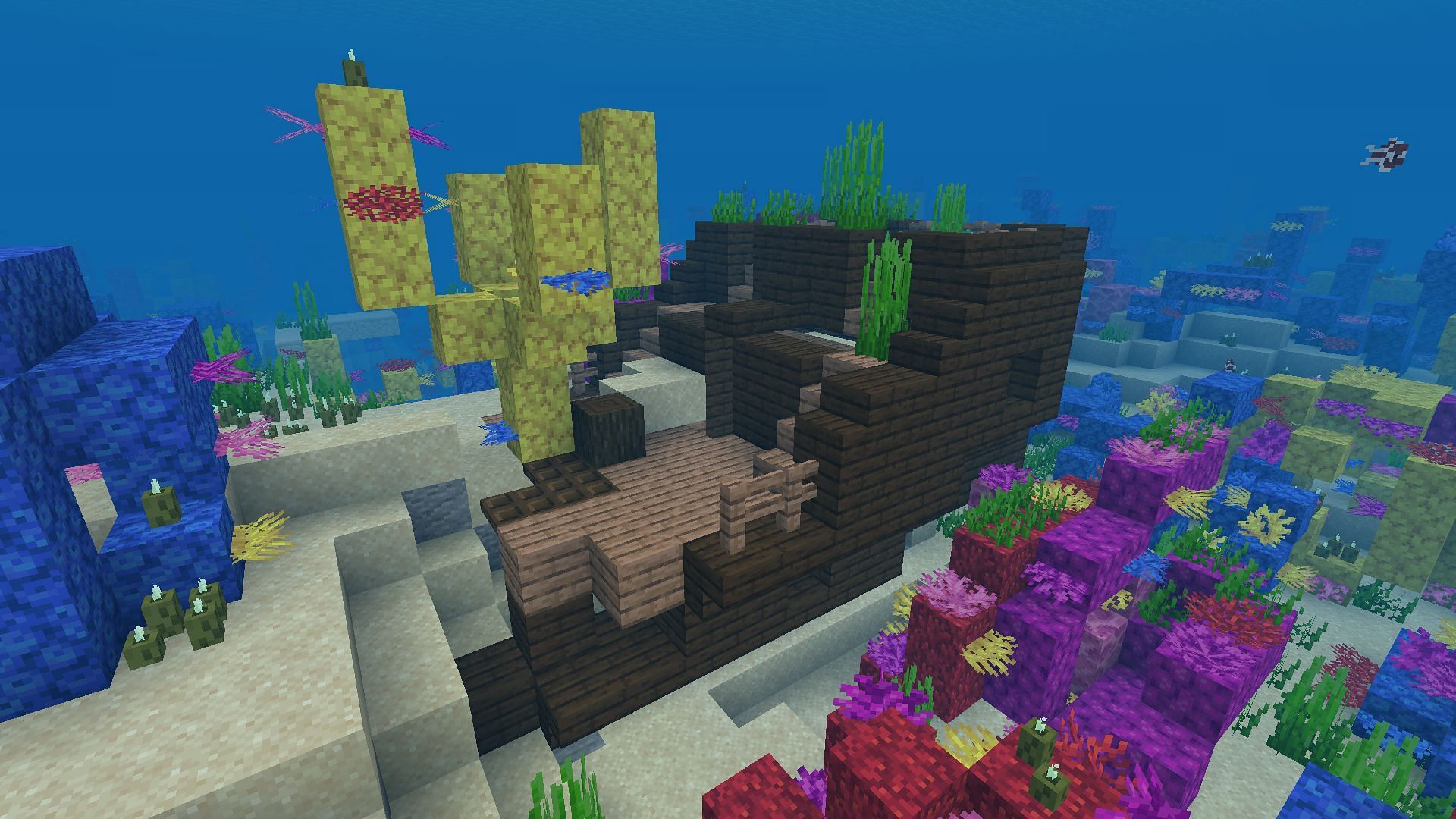 First nearest shipwreck in the coral reef in Minecraft 1.19 (Image via Mojang)