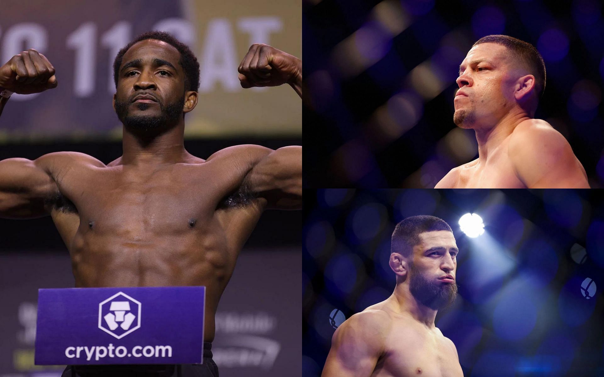Geoff Neal (Left), Nate Diaz (Top Right), Khamzat Chimaev (Bottom Right) (Images courtesy of Getty)