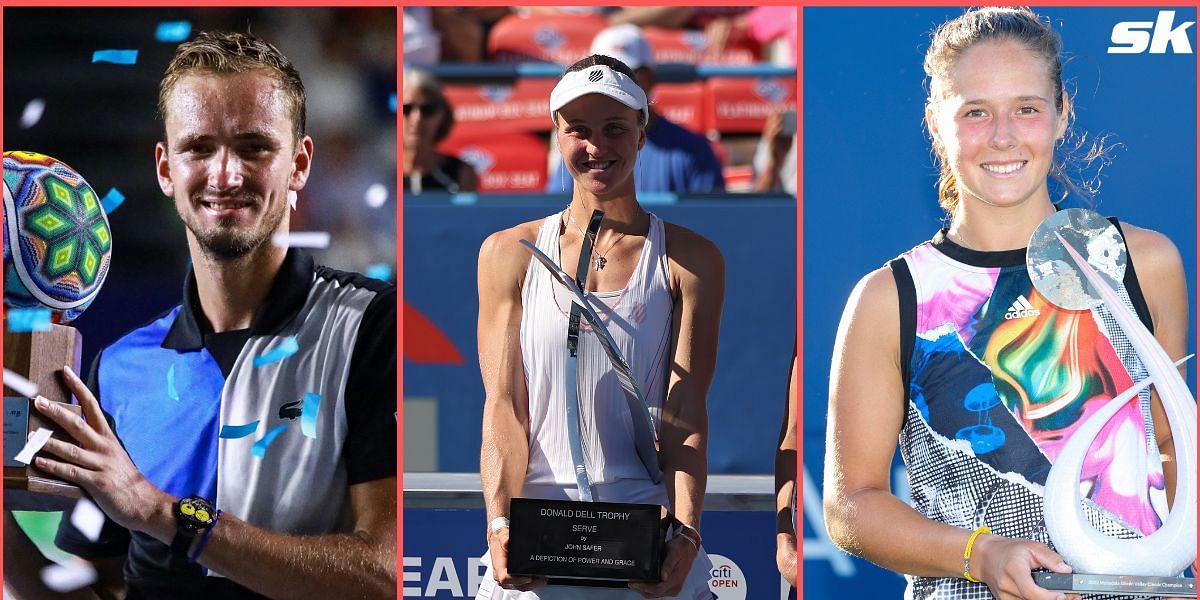 Daniil Medvedev, Daria Kasatkina and Ludimila Samsonova with their respective titles this week