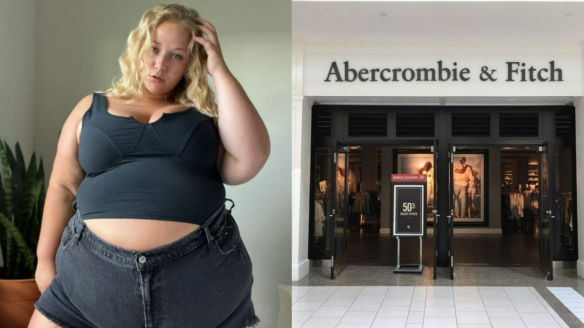 Abercrombie slammed for promoting obesity (Image via Chesschick01/Twitter and Getty Images)