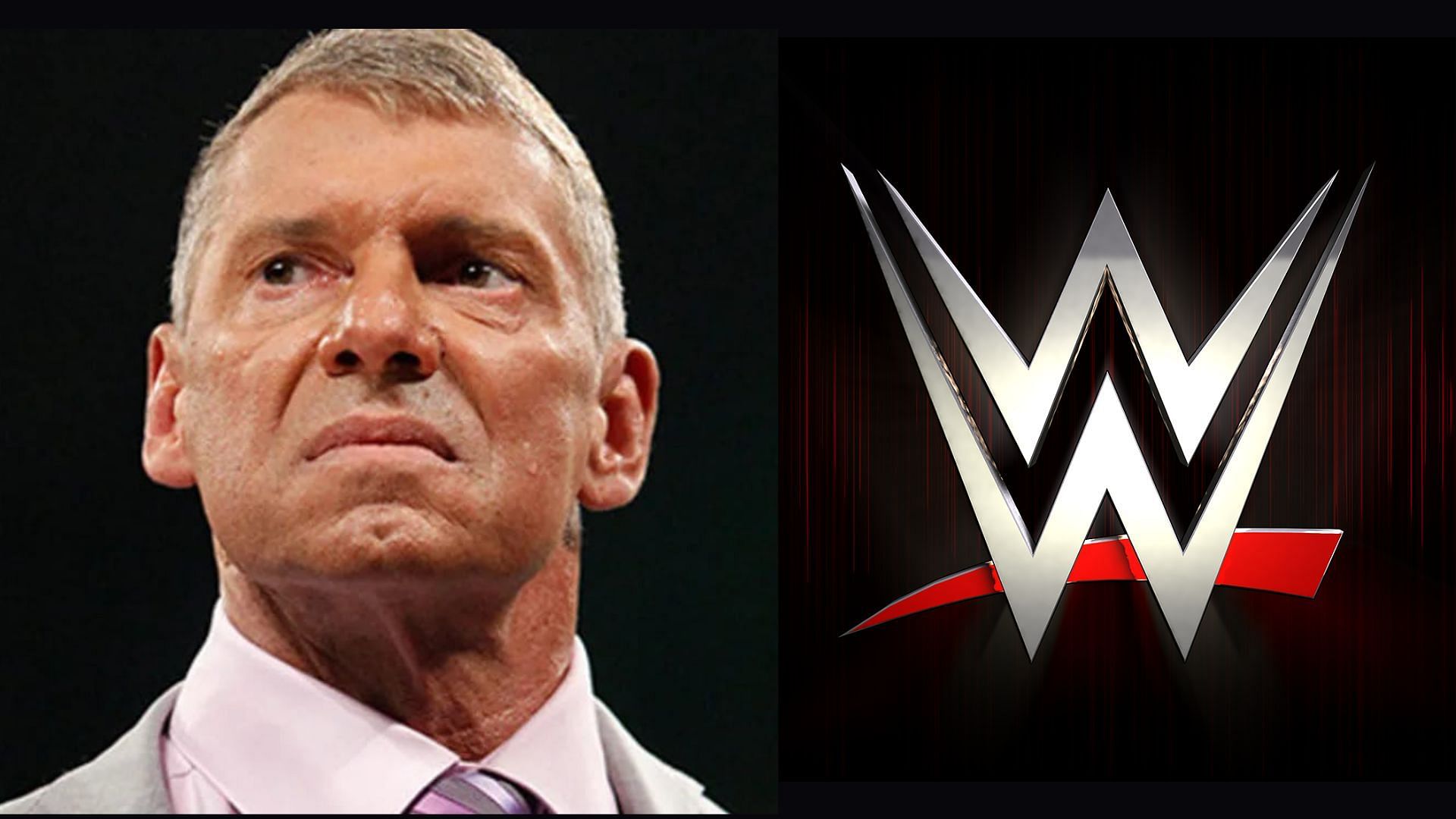 Vince McMahon (left), WWE logo (right)