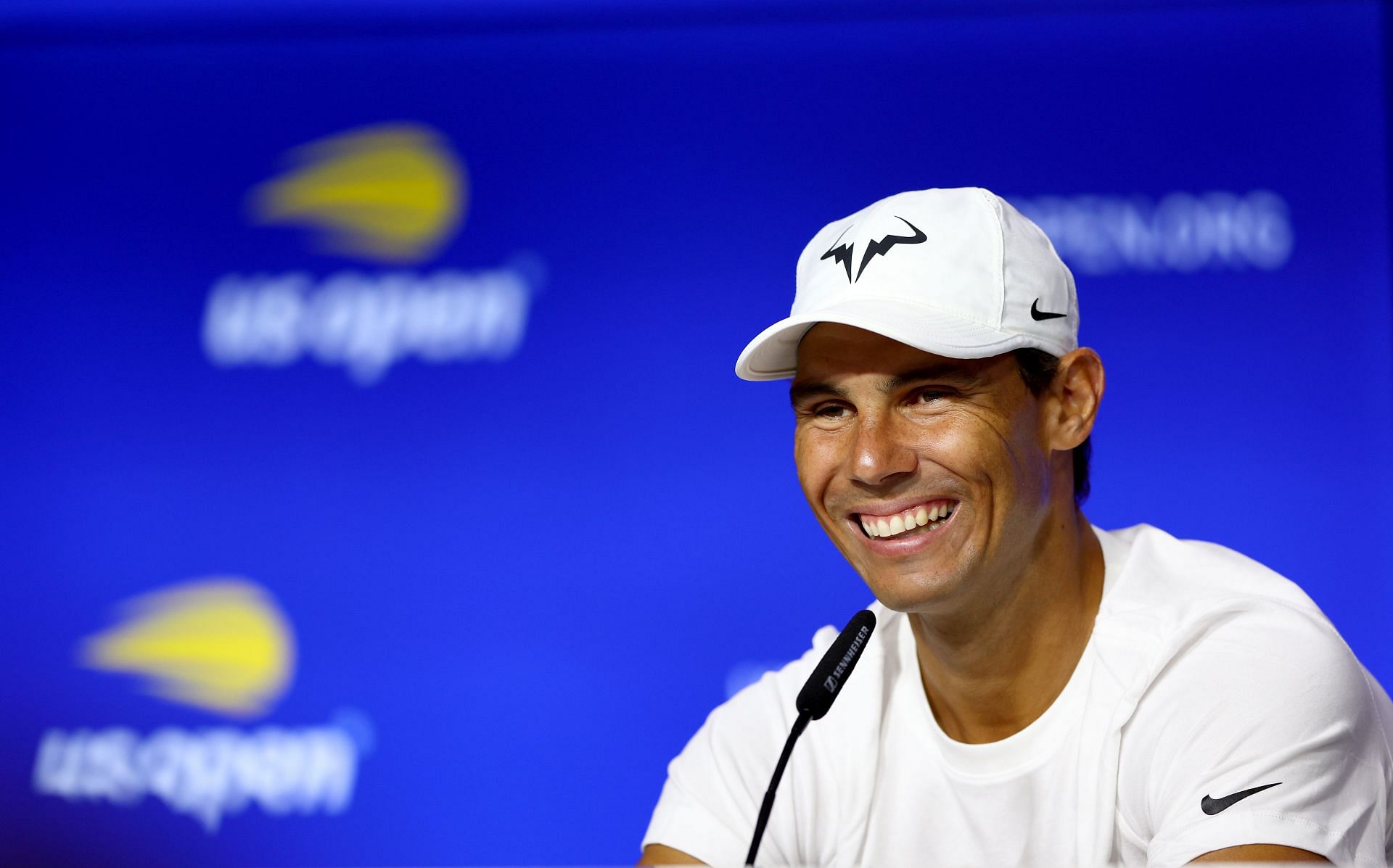 Rafael Nadal smiles during a press conference ahead of the US Open