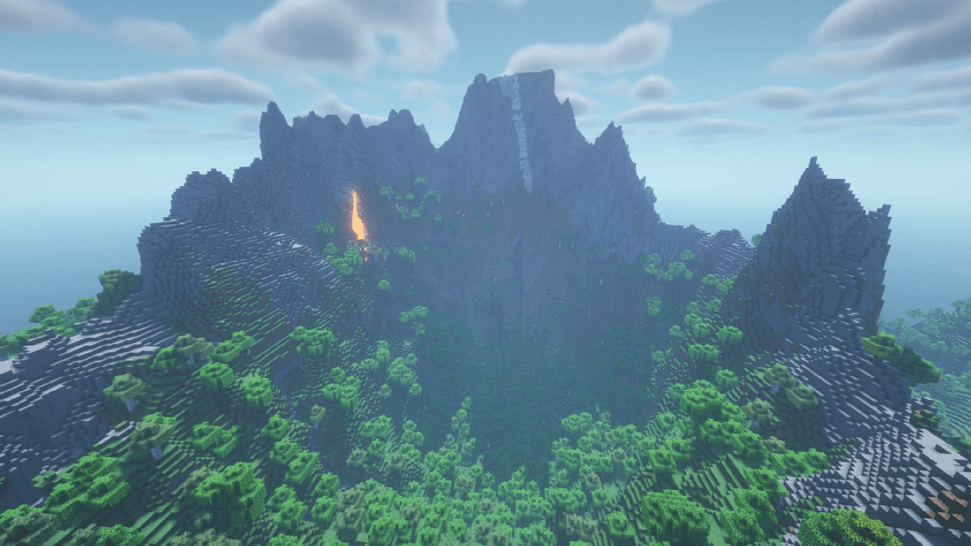 A dormant volcano close to the player&#039;s spawn point (Image via Mojang)