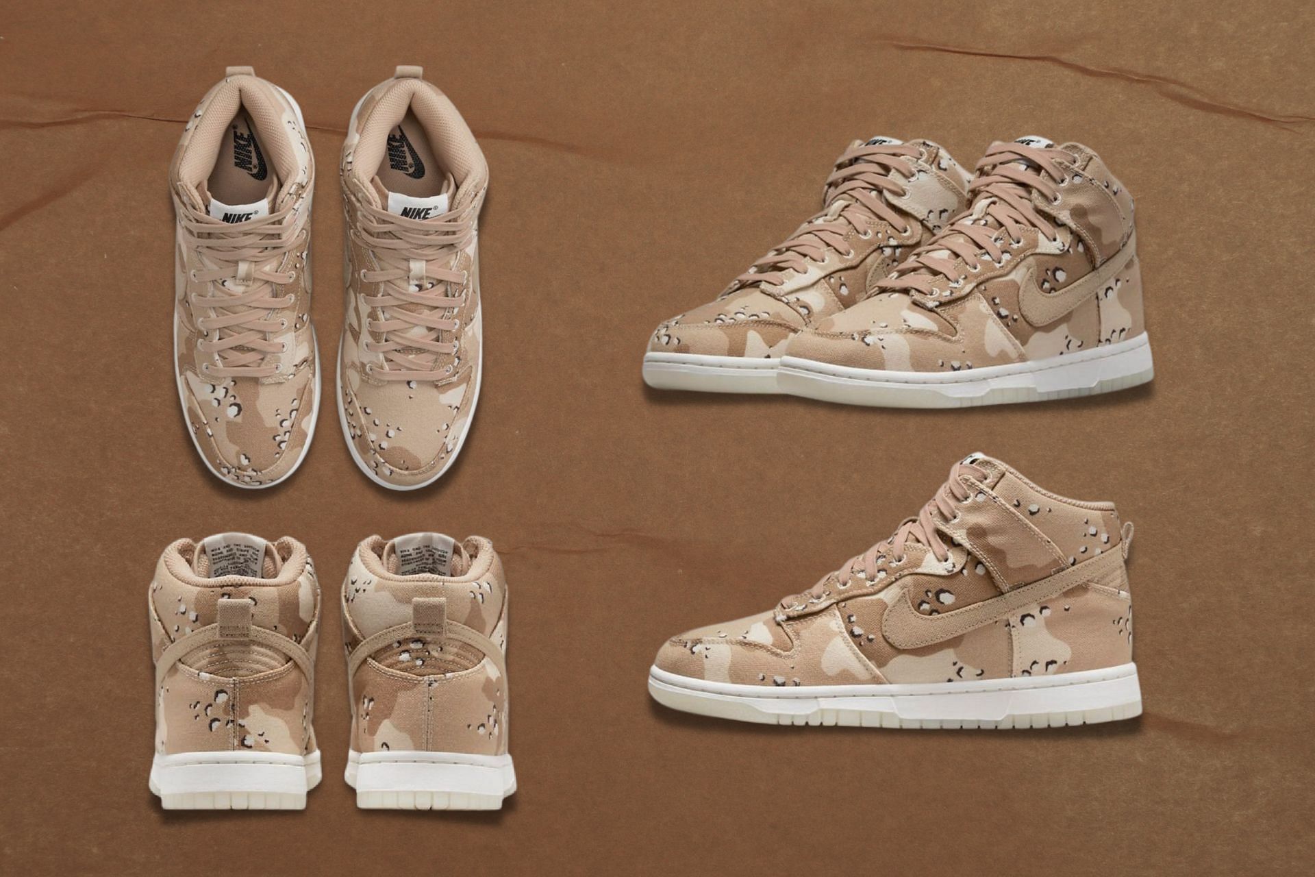 Here&#039;s a detailed look at the Nike Dunk High Camo color palette (Image via Sportskeeda)