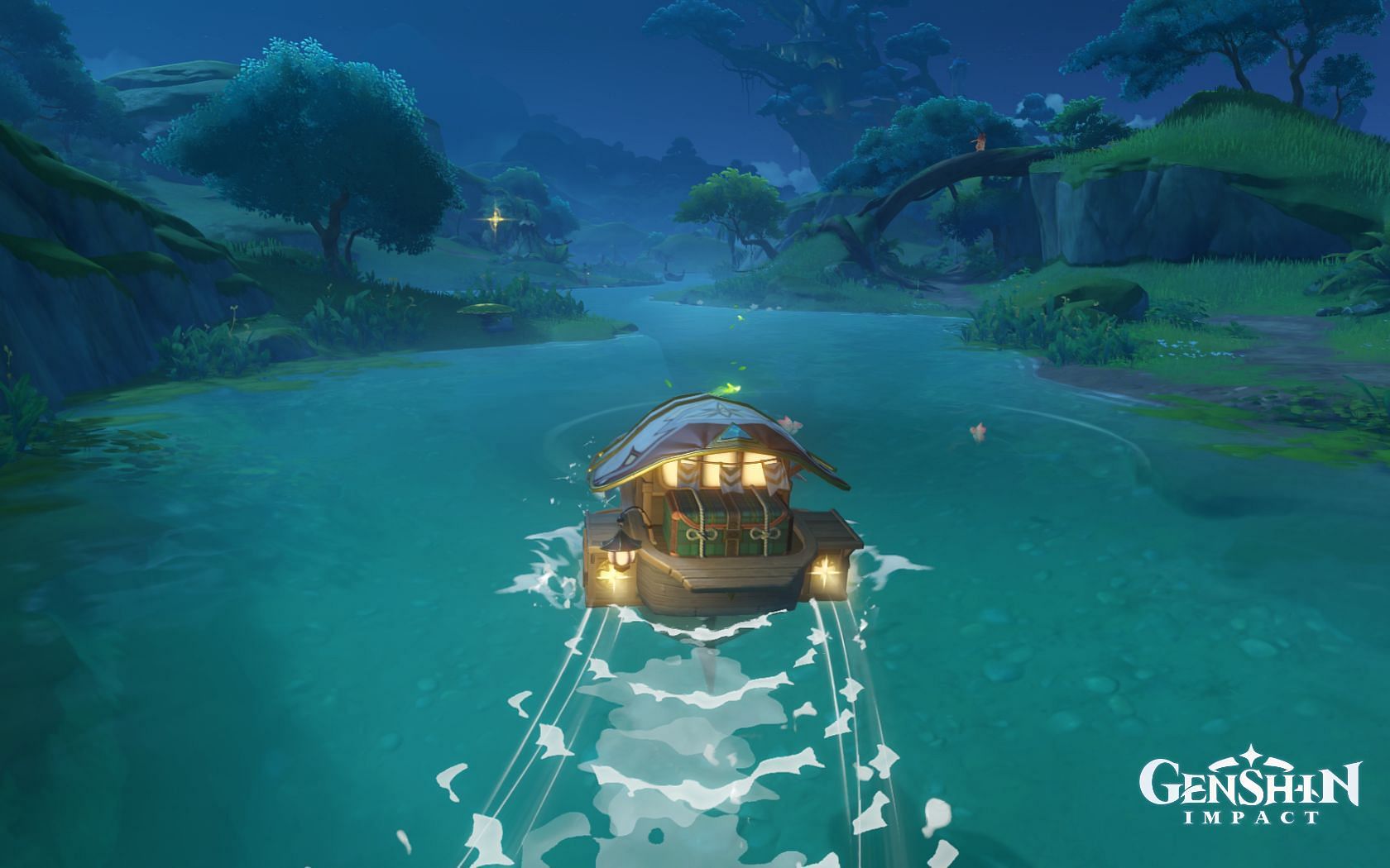 A player sailing on their way to Sumeru&#039;s hidden Statue of the Seven (Image via HoYoverse0