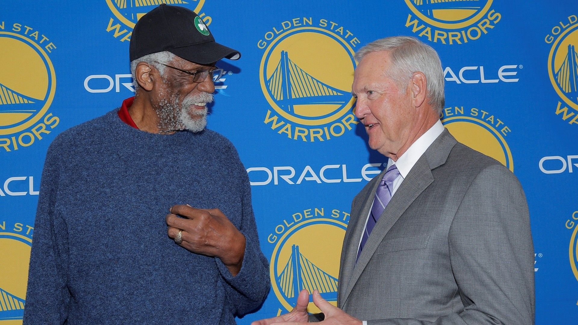 NBA legends Bill Russell, left, and Jerry West
