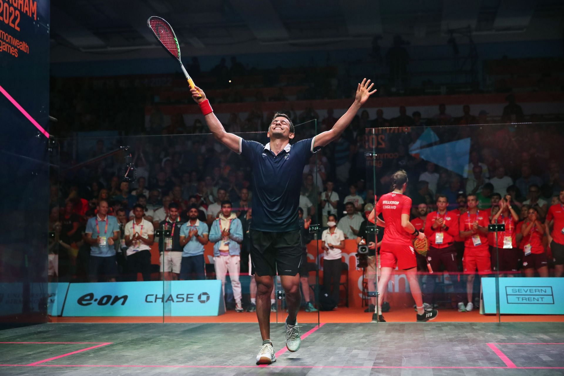 Saurav Ghosal celebrates his win at the 2022 Commonwealth Games in Birmingham (Image: Getty)